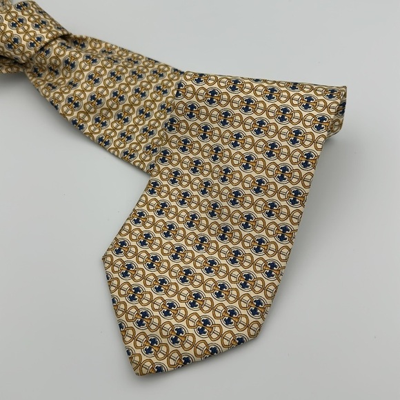 Gucci by Paolo Gucci Vintage Silk Tie Gold Blue Ivory - Picture 6 of 6